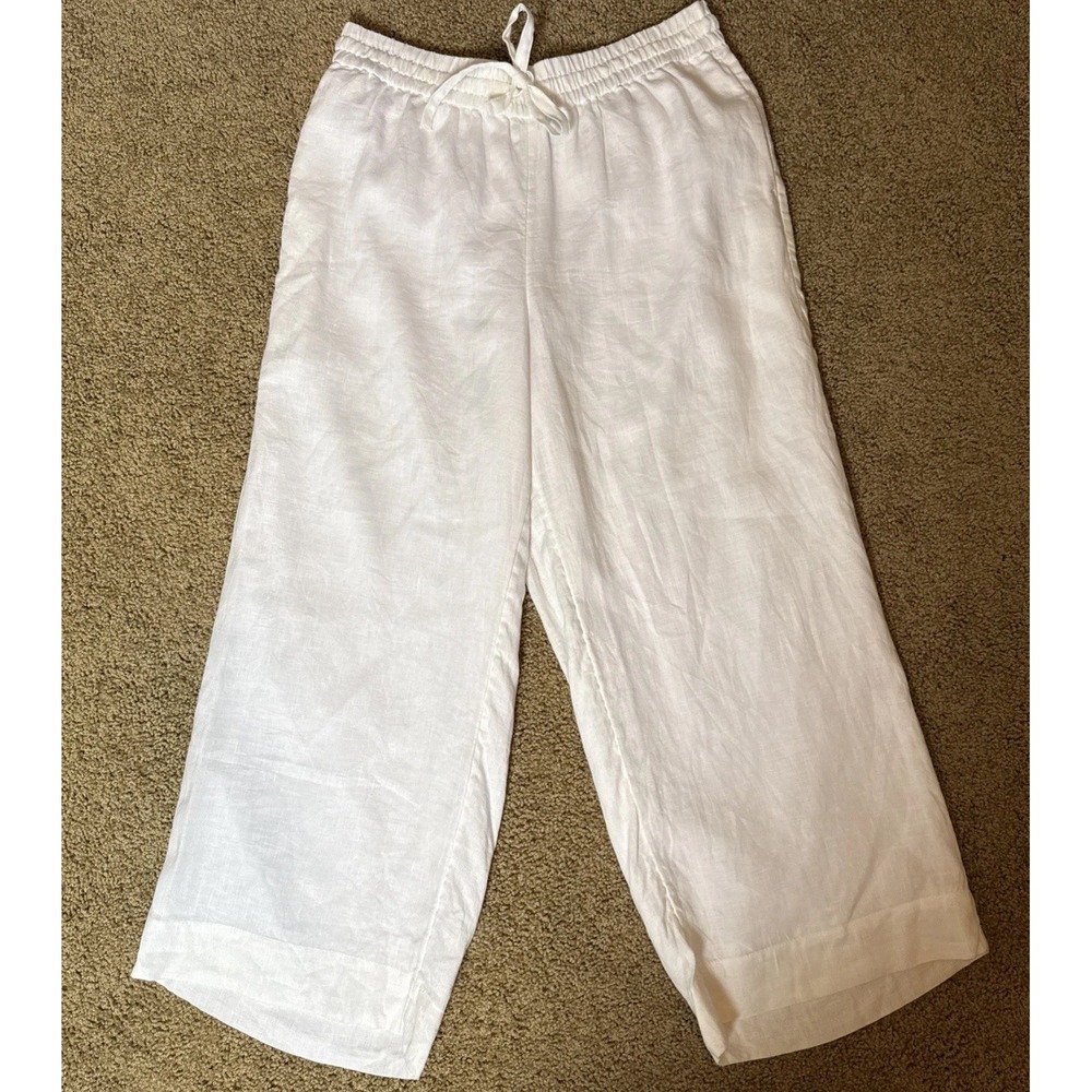 J. Crew Women's M 100% Linen Crop Pants White Fully Lined Wide Leg Beach Boho
